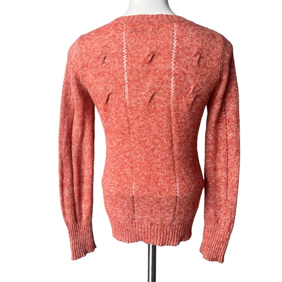 Prana Heathered Coral Orange Cable Knit Pullover Long Sleeve Sweater, Sz L - Picture 2 of 12